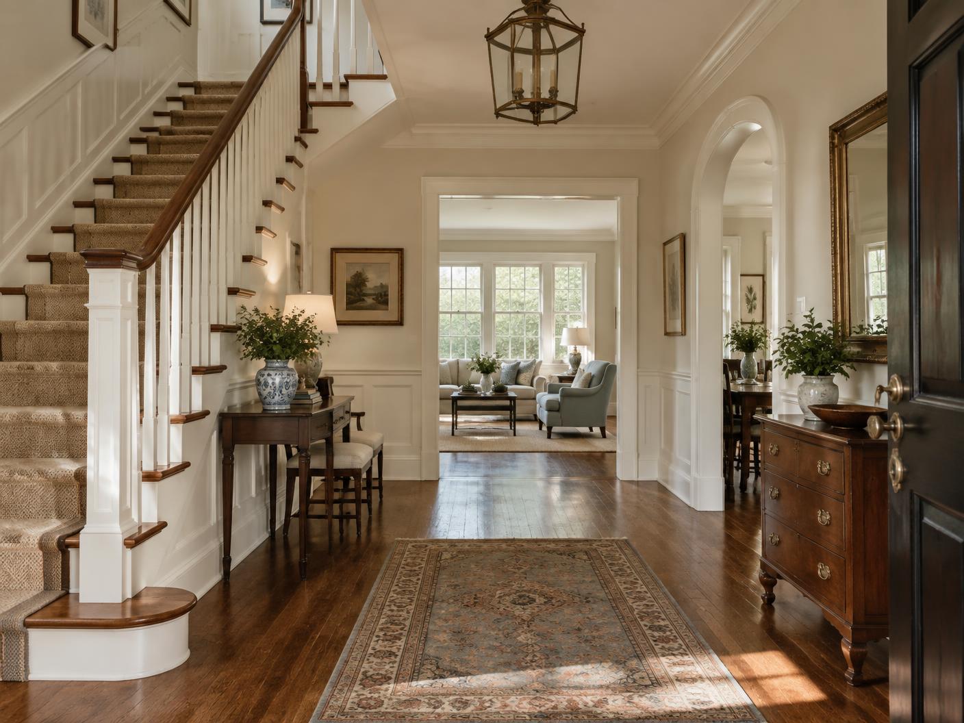 Natural light and traditional wood details inside a Somerset County home