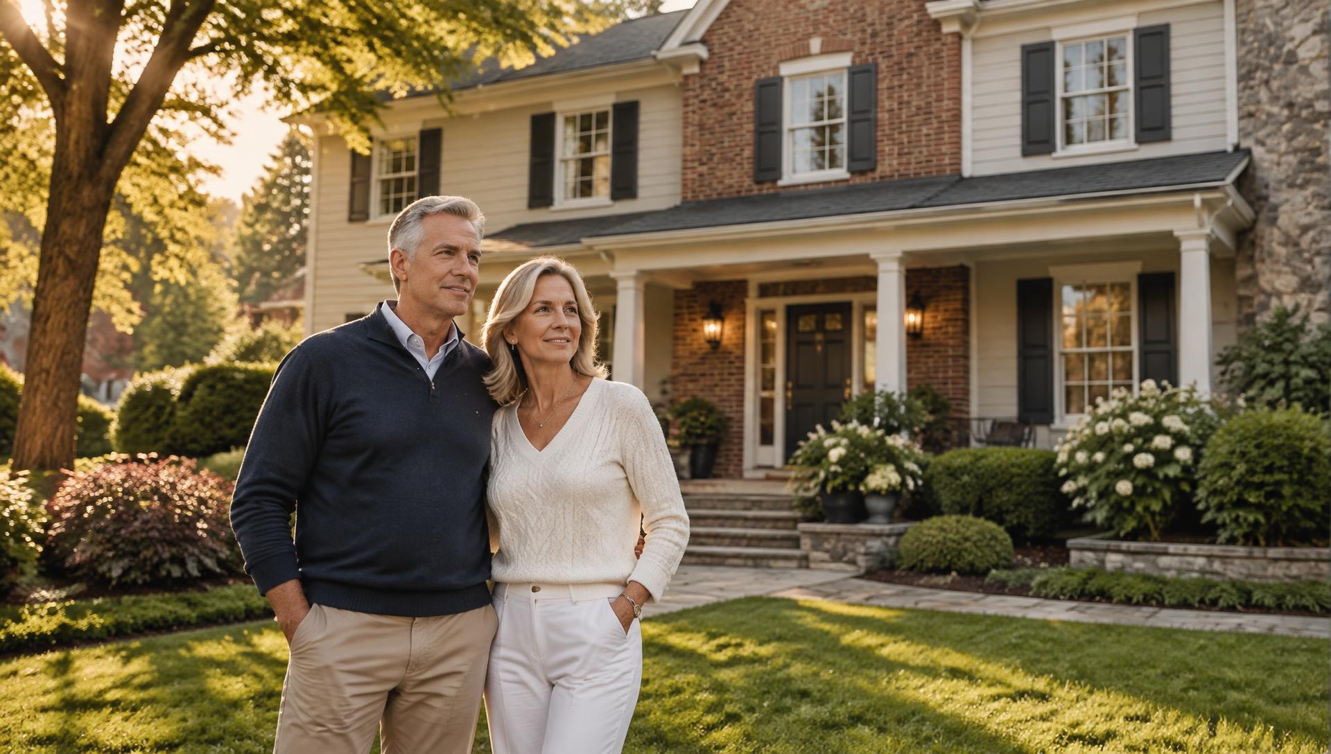Mature homeowners outside their Somerset County colonial home