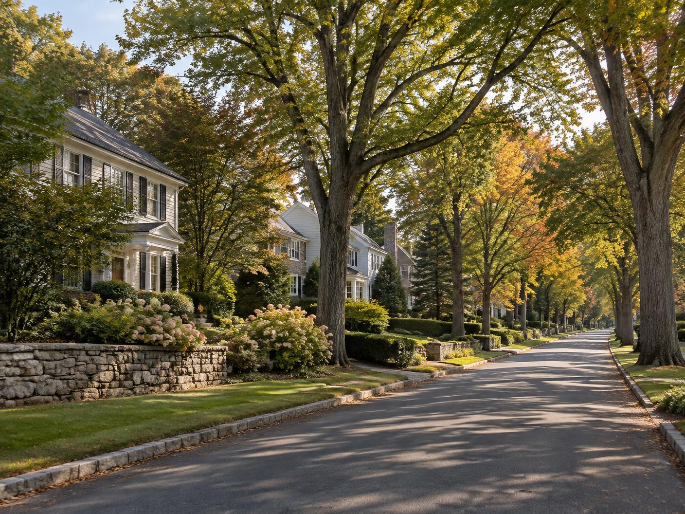 Tree-lined Somerset County neighborhood in late summer